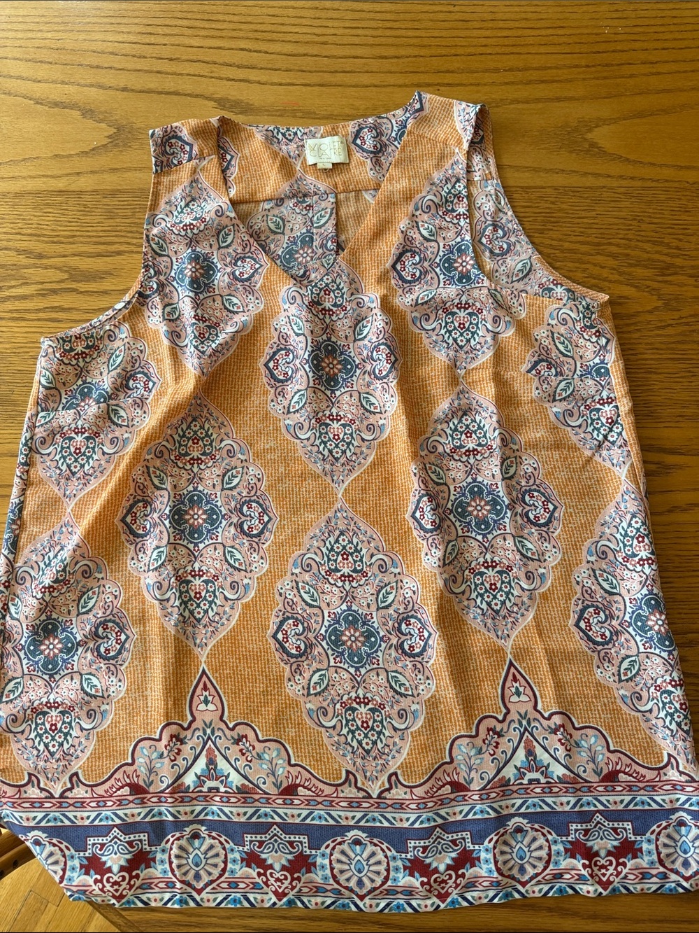 Violet & Claire Peach Medallion Print Tank Top